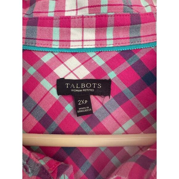Talbots Pink Plaid Button Top 2XP 2X Petite Classic Office - Picture 4 of 7